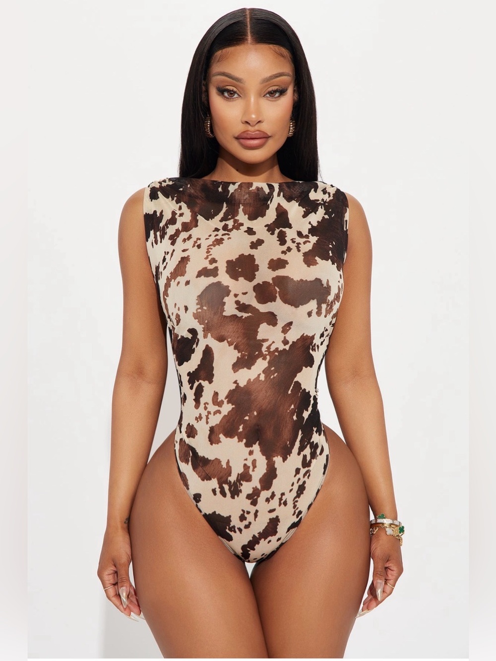Cowprint High-Cut Bodysuit